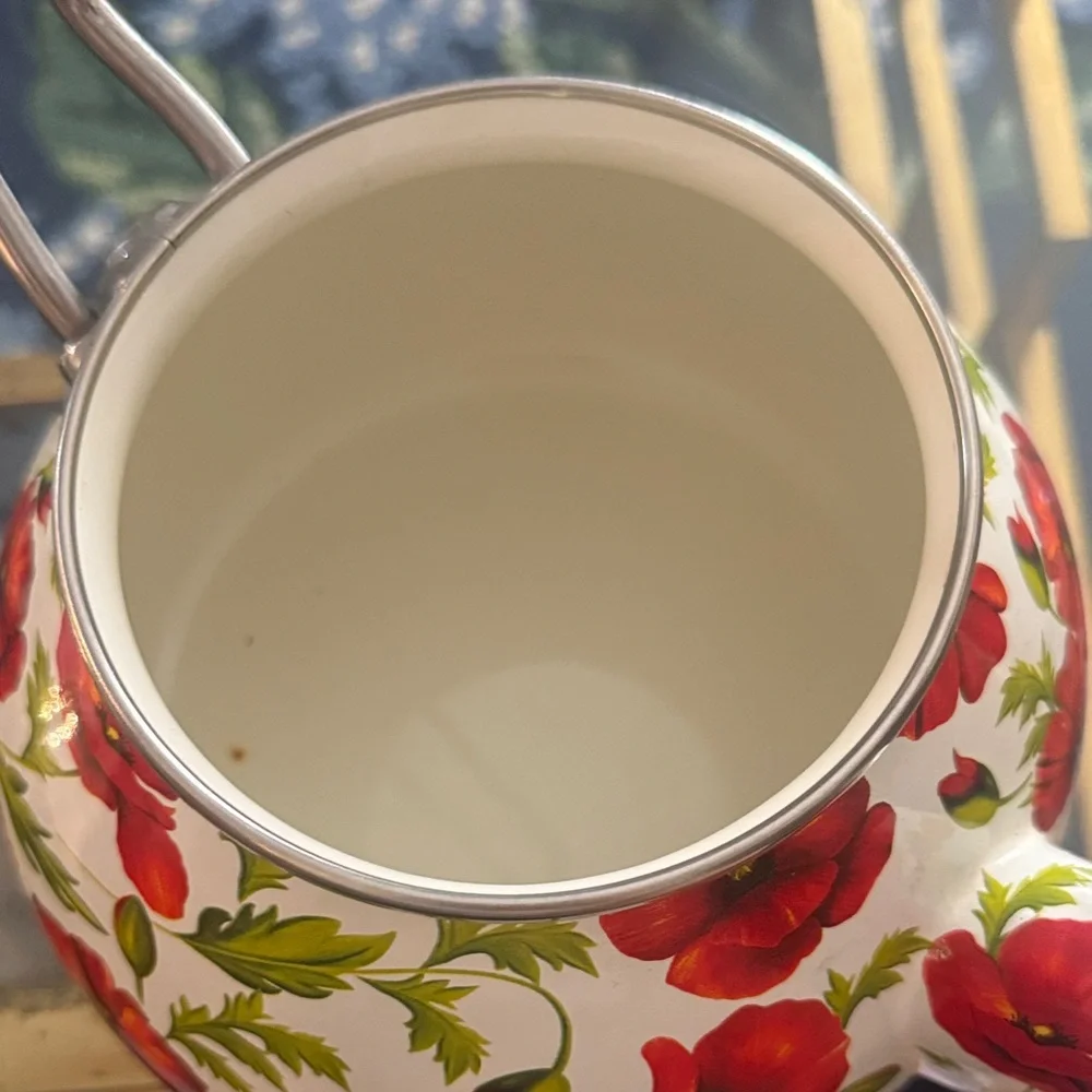 Elegant Floral Teapot with Red Poppy Pattern